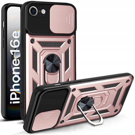 Armored Case for iPhone 16E, CamShield Slide, pink + Tempered Glass 9H