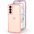 Case for Samsung Galaxy S21, Electro heart, pink rose gold + Full Glue Ceramic Glass