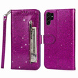 Flip case for Samsung Galaxy S24 Ultra, Wallet Zipper Pocket Glittery, purple