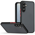 Silicone case for Samsung Galaxy S25, with camera protection, transparent / black + 9H tempered glass