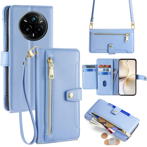 Flip case for Realme 14 Pro+ 5G, Wallet Zipper Pocket, blue