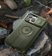 Armored case for iPhone 16 Pro Max, Dexnor CamProtect MagSafe, green (Two frames)