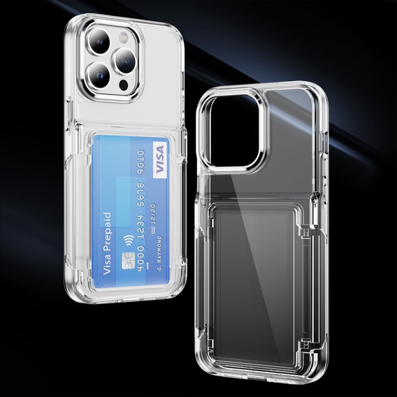 Case for iPhone 16 Pro Max, Card Holder Kickstand, transparent