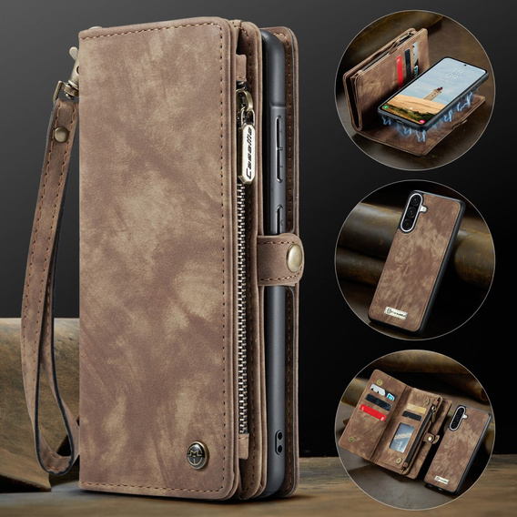 CASEME case for Samsung Galaxy A56 5G, Retro Leather Wallet, with strap, brown