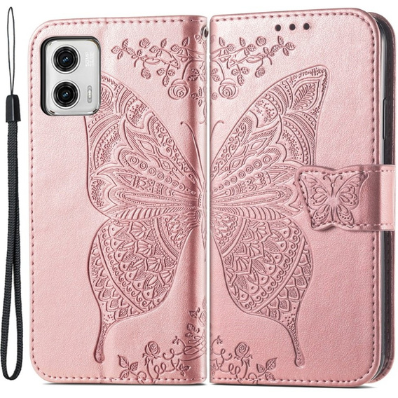 Flip case for Motorola Moto G73 5G, Butterfly, pink rose gold