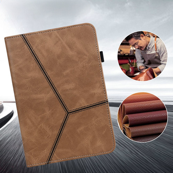 Case for Lenovo Tab M10 Plus TB-X606F, Classic, with space for stylus, brown