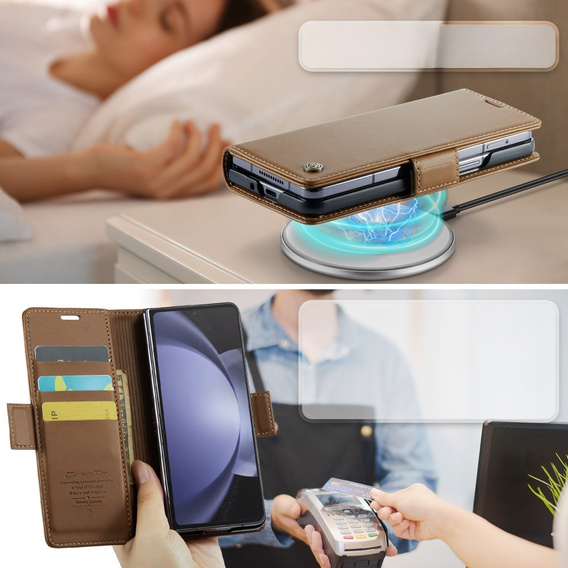 CASEME flip case for Samsung Galaxy Z Fold6 5G, Litchi Wallet, brown