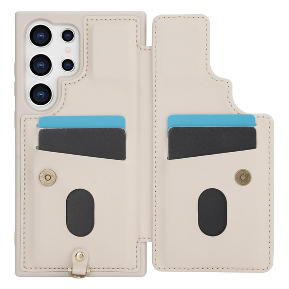 Case for Samsung Galaxy S24 Ultra, Leather Flower Card Slot, beige