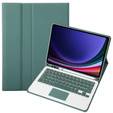 Case + keyboard Samsung Galaxy Tab S9, Leather Pen Slot TouchPad, dark green