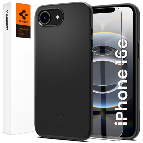Spigen case for iPhone 16E, Thin Fit Mag, black + 9H tempered glass