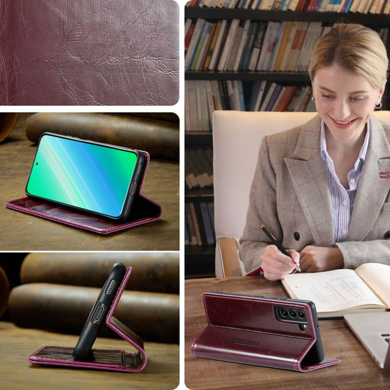 Flip case for Samsung Galaxy S23, ERBORD Waxy Wallet, red