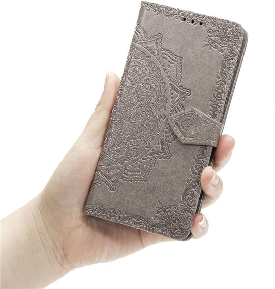 Flip case for Samsung Galaxy M55 5G, Mandala, grey