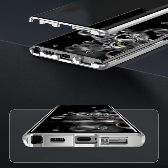 Case for Samsung Galaxy S23 Plus, Magnetic Dual Glass, silver