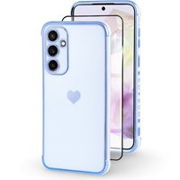 Case for Samsung Galaxy A35 5G, Electro heart, blue + Full Glue Ceramic Glass