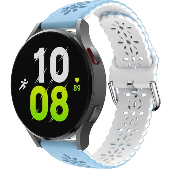 Universal 20mm Soft Hollowed-out Silicone Strap, blue/white
