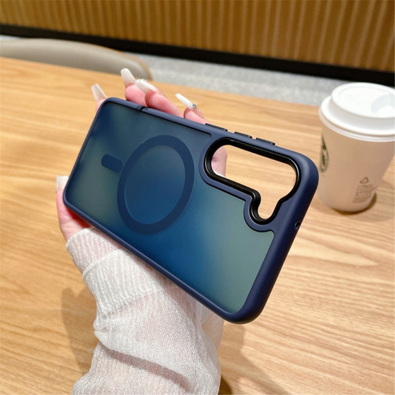 Case for Samsung Galaxy S21 FE, for MagSafe, ERBORD Matt Case, dark blue + Screen Glass