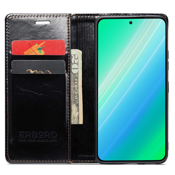 Flip case for Samsung Galaxy S23, ERBORD Waxy Wallet, black