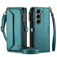 Case CASEME for Samsung Galaxy S24 FE, RFID Leather Wallet, with shoulder strap, green
