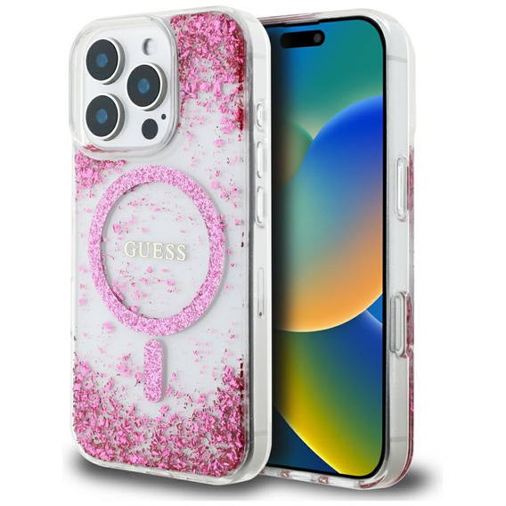 GUESS Resin Bottom Glitter MagSafe Case for iPhone 16 Pro Max