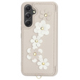 Case for Samsung Galaxy S23 FE, Leather Flower Card Slot, beige