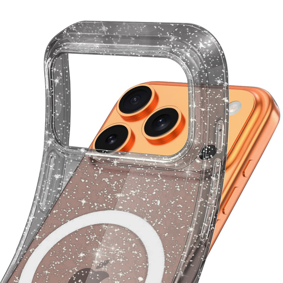 Case for iPhone 17 Pro Max, for MagSafe, glitter - translucent black