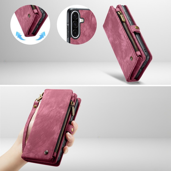 CASEME case for Samsung Galaxy A56 5G, Retro Leather Wallet, with strap, red