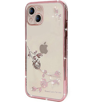 Case for iPhone 15 Plus, Glitter Flower, pink rose gold