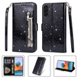 Flip case for Samsung Galaxy A35 5G, Wallet Zipper Pocket Glittery, black