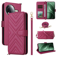 Crossbody Leather Wallet flip case for Xiaomi Poco F7 Pro, maroon