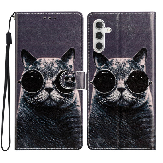 Flip case for Samsung Galaxy A25 5G, Wallet, Cat, black+ 9H glass