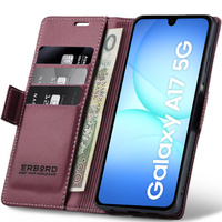 Case for Samsung Galaxy A17 5G, ERBORD Glossy Litchi, wallet with flap, red