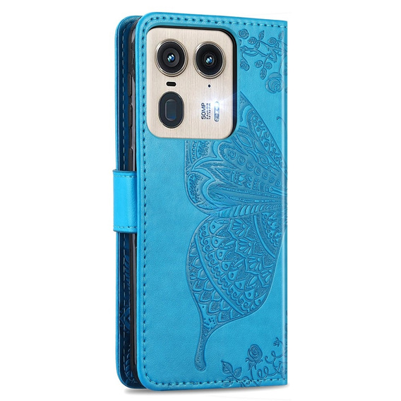 Flip case for Motorola Edge 50 Ultra, Butterfly, blue