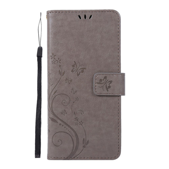 Flip case for Samsung Galaxy A51, Butterfly Flower, grey