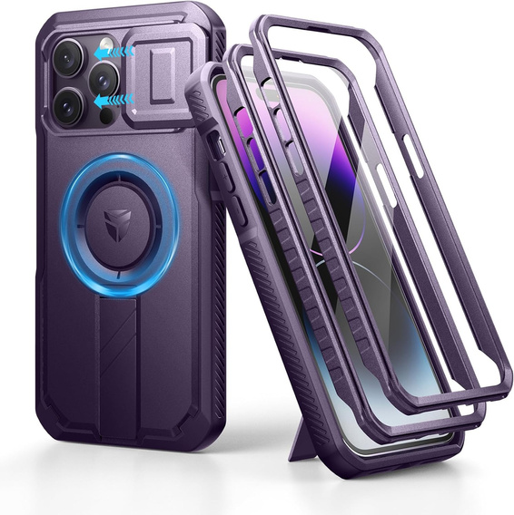 Armored case for iPhone 14 Pro Max, Dexnor CamProtect MagSafe, purple (Two frames)