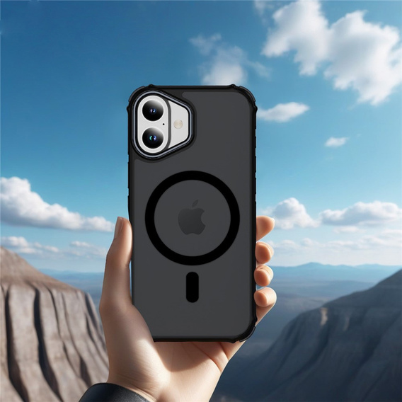 Matt Case for iPhone 17, armoured, for MagSafe, smoked with black sides
