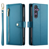 Flip case for Samsung Galaxy S25, Wallet Zipper Pocket, blue
