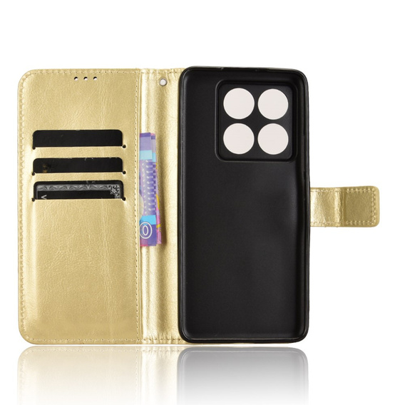 Flip case for Xiaomi 14T, Crazy Horse Wallet, gold