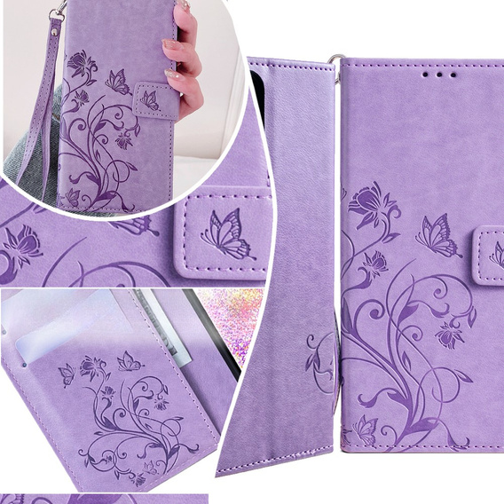 Flip case for Motorola Moto E14, Butterfly, purple