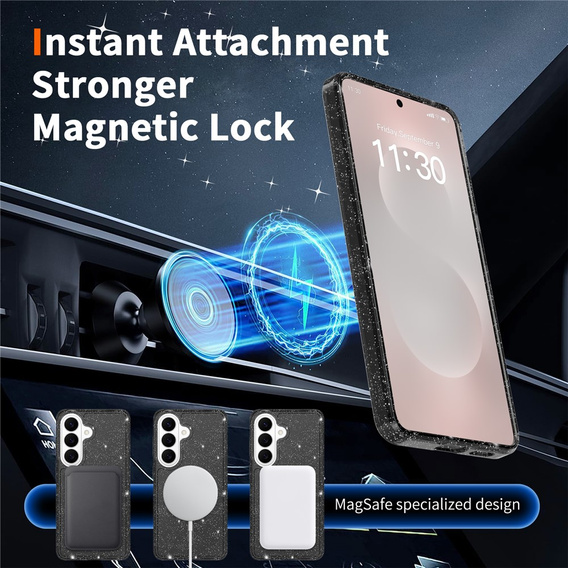 Glitter case, for MagSafe for Samsung Galaxy S26, transparent/black