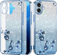 Case for iPhone 16 Plus, Glitter Flower, blue
