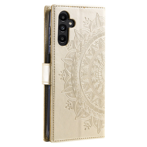Flip case for Samsung Galaxy A15, Mandala Flower, blue + 9H glass