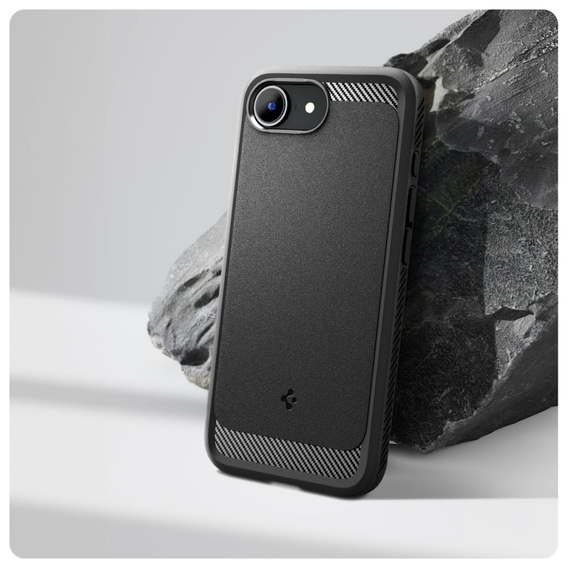 Spigen case for iPhone 16E, Rugged Armor MagSafe, black + Tempered Glass 9H