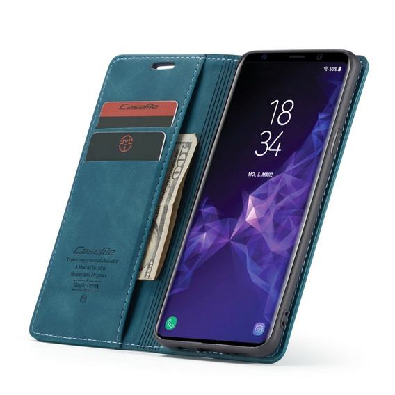 CASEME case for Samsung Galaxy S9 Plus, Leather Wallet Case, blue