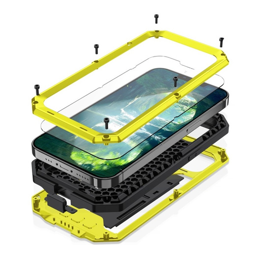 Case for iPhone 13, R-JUST CamShield Slide, armoured, yellow / black