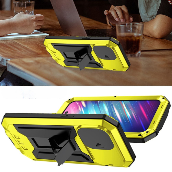 Case for iPhone 14 Pro, R-JUST CamShield Slide, armoured, yellow / black