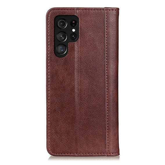 Case for Samsung Galaxy S25 Ultra, Wallet Litchi Leather, brown
