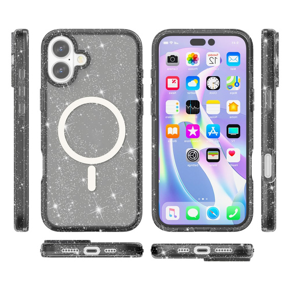 Case for iPhone 17, for MagSafe, glitter, translucent black