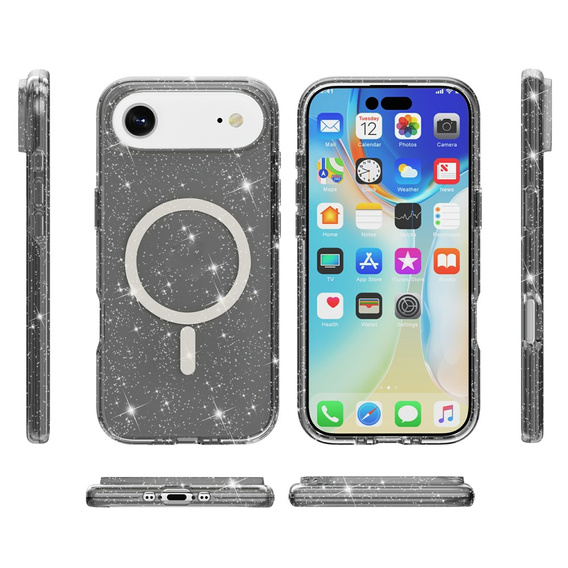 Case for iPhone Air, for MagSafe, glitter, translucent black