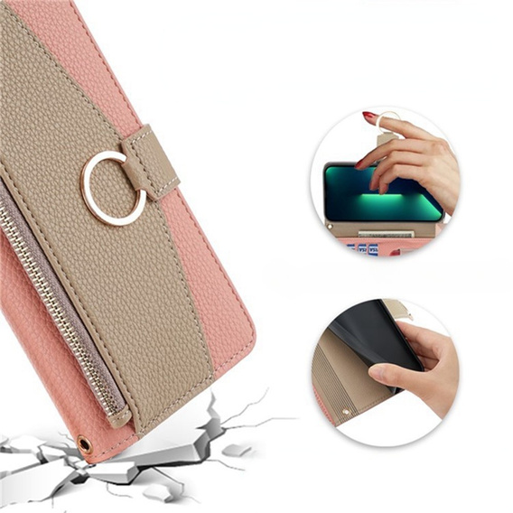 Flip case for Samsung Galaxy A56 5G, Wallet Zipper Pocket, with mirror, pink