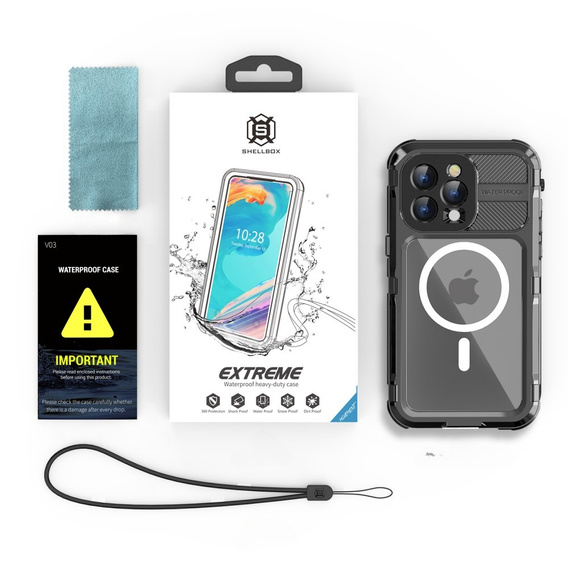 IP68 Waterproof Case for iPhone 15 Pro, SHELLBOX MagSafe, black